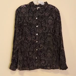 Laura Ashley Black Sheer Velvet Button Up Top - PM